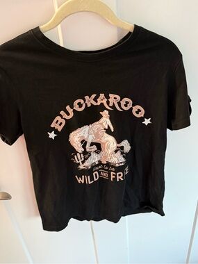 Forever 21 Black Tee with Pale Pink Buckaroo Graphic
